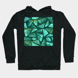 Watercolor polygon shapes on emerald grungy stripes Hoodie